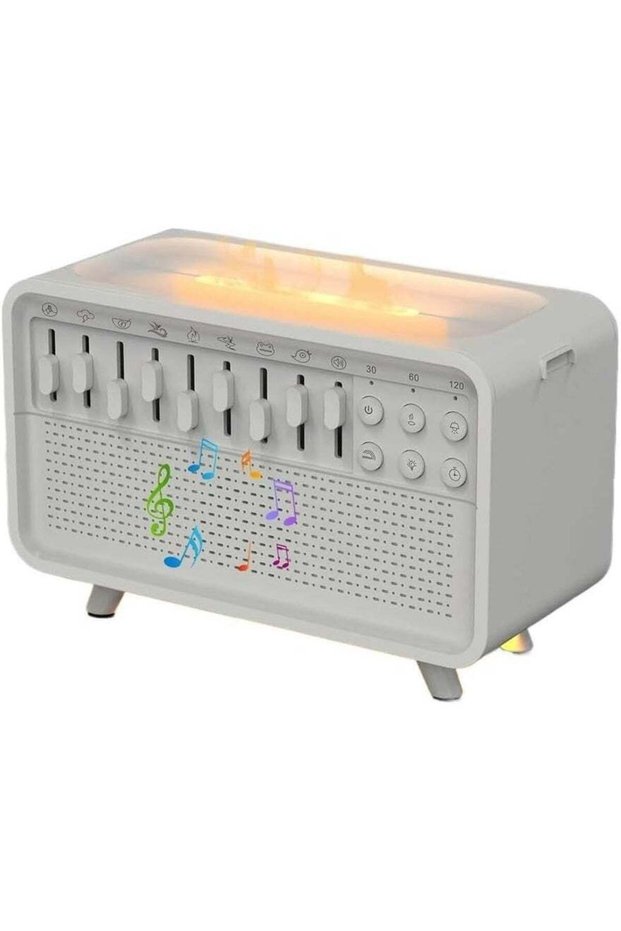 3-in-1 Noise Machine with Flame Effect Humidifier – Bluetooth Speaker, Ambient Night Light, White Noise Sleep Aid & Aromatherapy Diffuser for Home, Office & Yoga