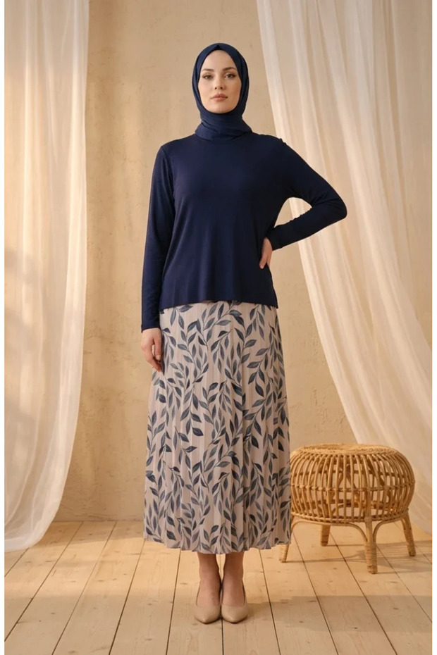 Sandy Fabric Blouse Skirt Double Hijab Set 5582-05 Navy Blue