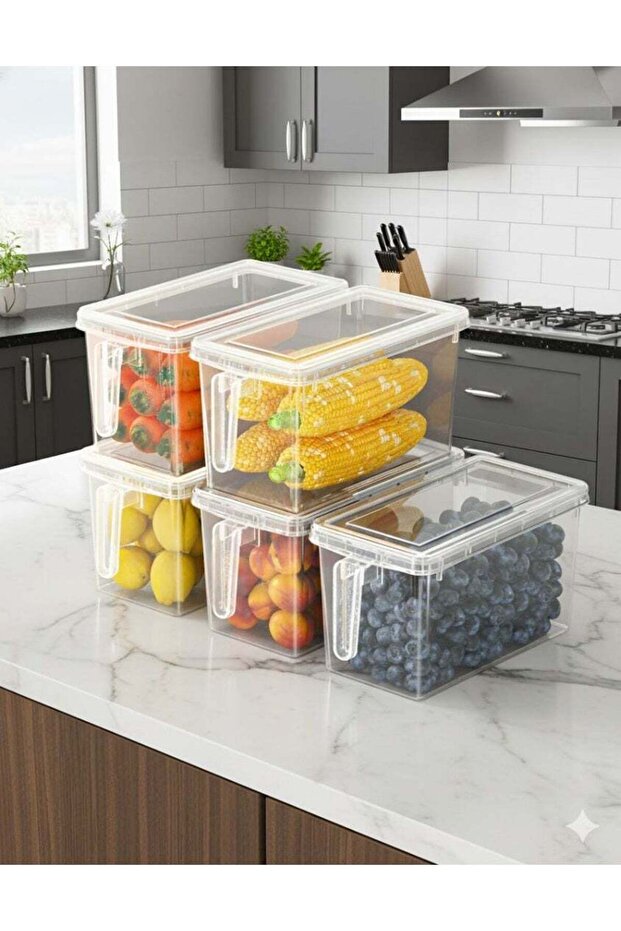 5 Pcs/Set Durable Food Storage - Pantry Organizer with Lids - Kitchen Containers