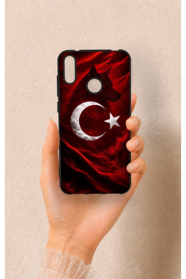 Huawei Y7 2019 Compatible Wolf Turkish Flag Patterned Silicone Case