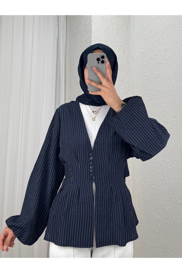 Ayperi Striped Shirt with Pencil Front - Bn4709 Navy Blue