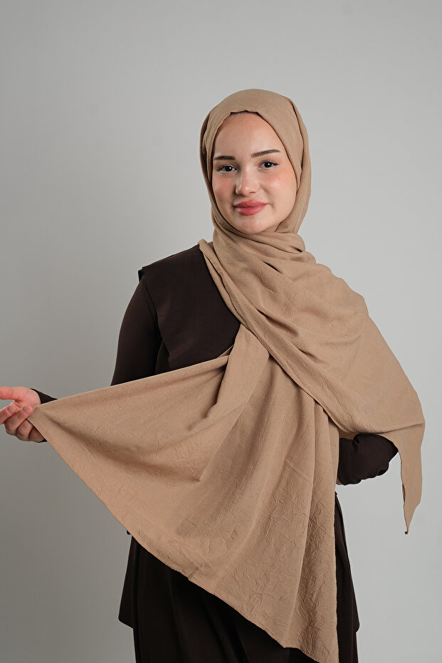 شال ريا كلاسيكي سادة باللون البيج مصنوع من القطن الإيطالي المخيط Caz Sade 202130_12