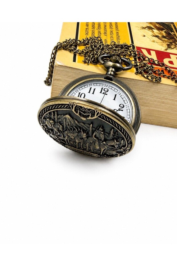 Vintage Chain Watch Necklace Cowboy Theme