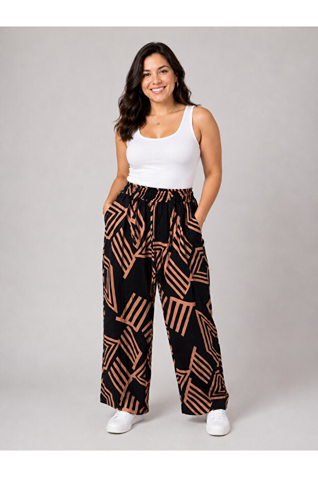 Trend Women's Plus Size Woven Fabric Elastic Waist Pocket Casual Summer Pants