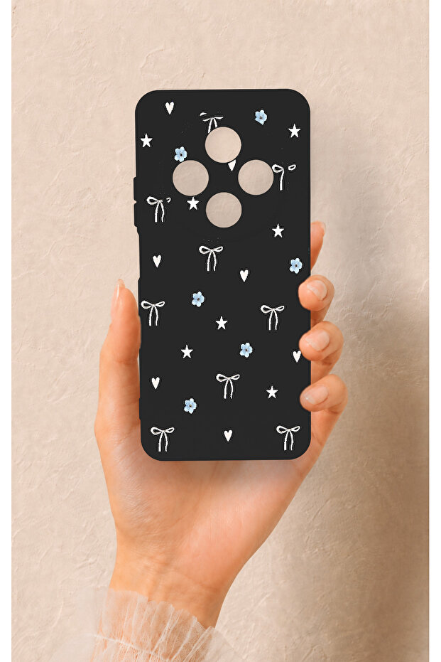 Redmi 14C Compatible Mini Bow Black Patterned Silicone Case
