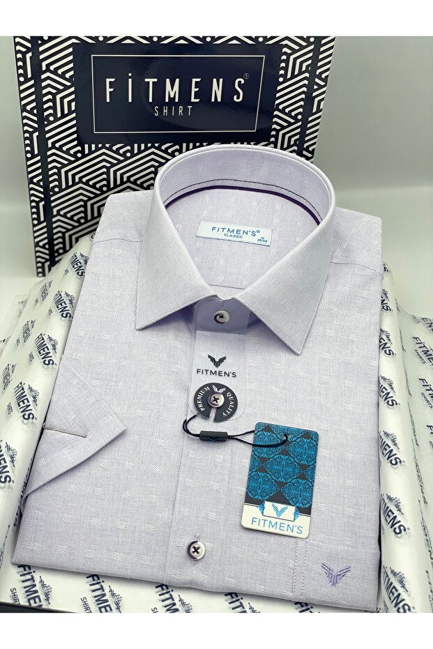 Classic Short Sleeve Linen Cotton Breathable Fabric Gift Boxed Men's Shirt Fs-004570 - Lilac