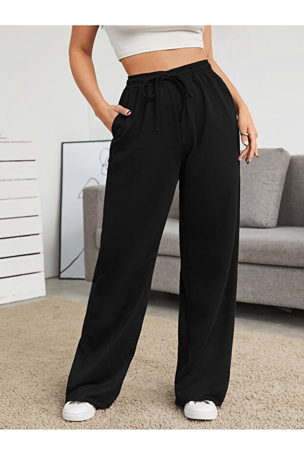 Women's Wide Leg 100% Cotton Plain Trousers Comfortable Casual Stylish Style