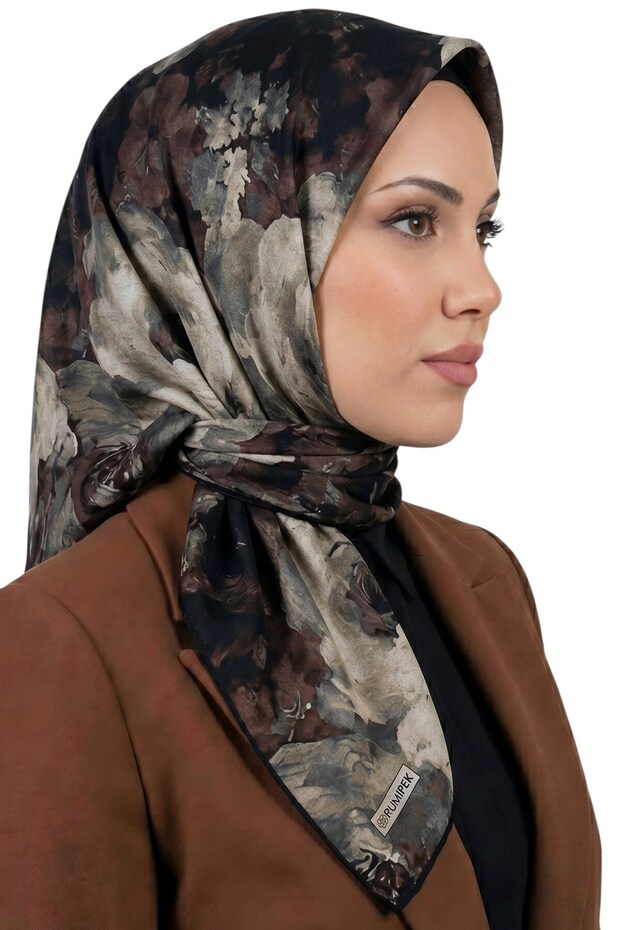 Women's Black Floral Patterned Organic Cotton Soft Scarf