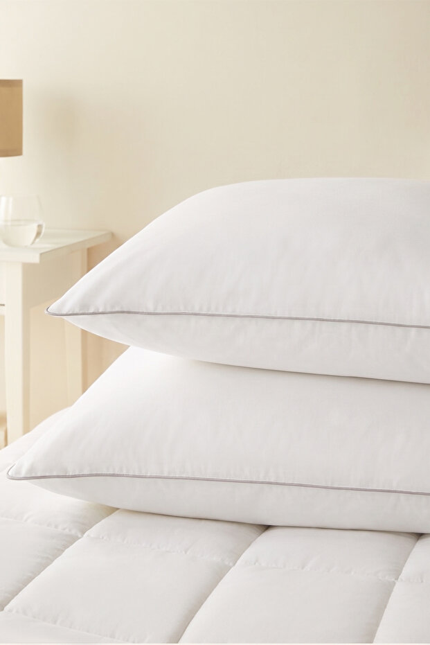 2 Pieces Cotton Satin Piping Microgel Pillow Set 50X70