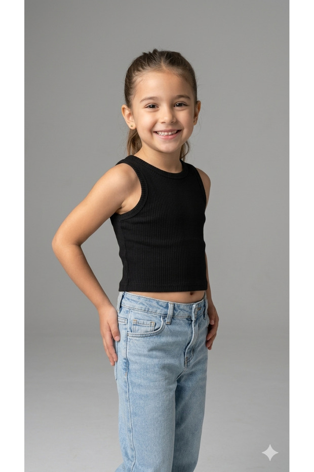 Girl's crop ribbed top wrg-4685
