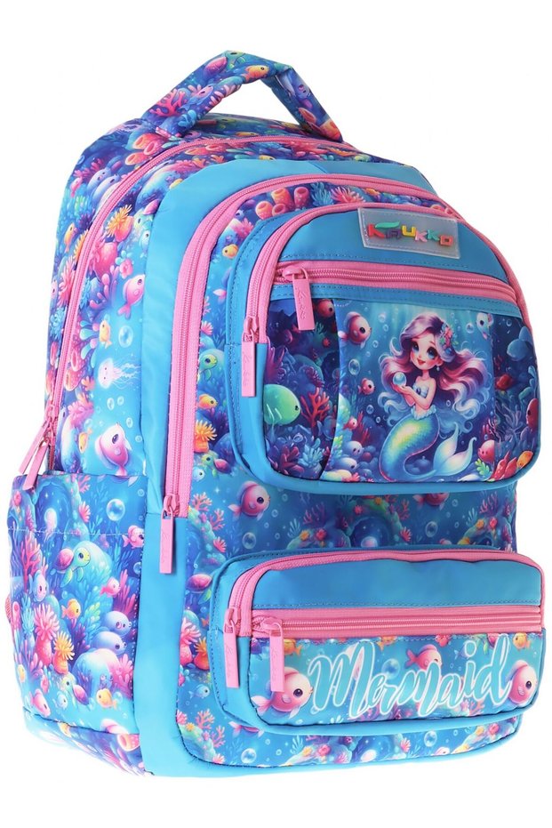 Kids Girl's Coral and Mermaid Printed (Coral) Six-Compartment Primary School Backpack - L5323