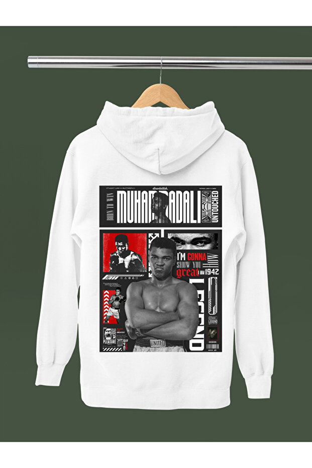 Muhammed Ali̇ Printed Cotton Long Sleeved 3-Yarn Hooded Rock Sweatshirt
