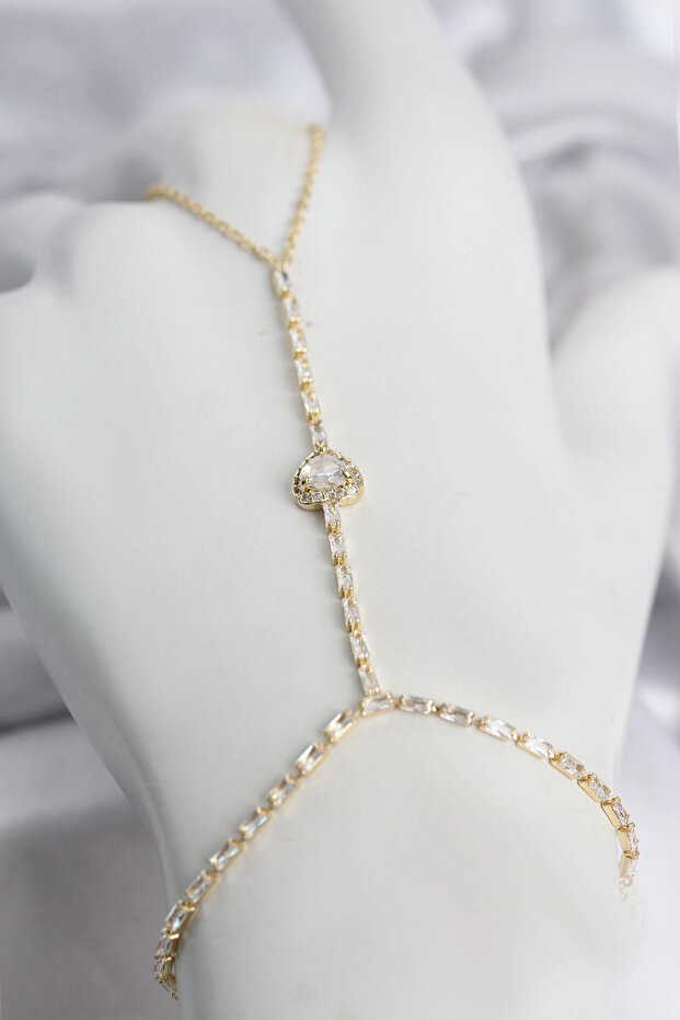 Gold Color Brass Zircon Stone Heart Model Şahmeran