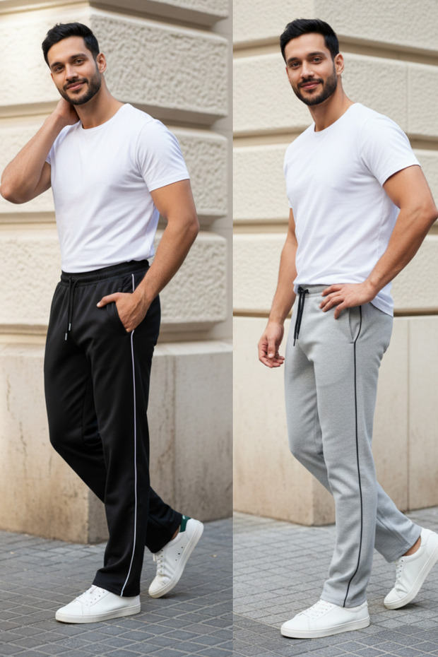 Men's Baggy Sweatpants – Elastic Waist, Pocket Detail, Wide Legs