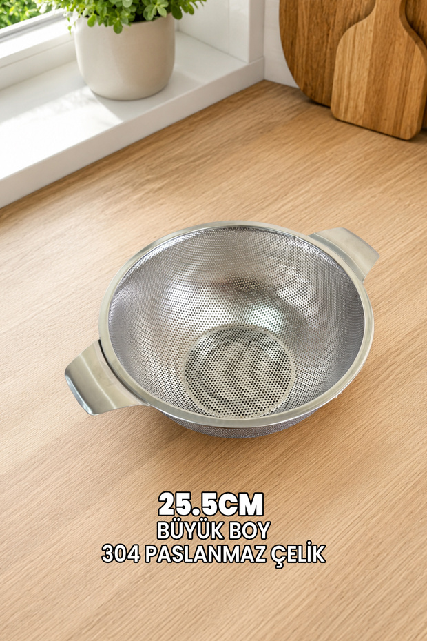 (Big 25.5cm) Stainless Steel Strainer with Handle - Professional 304 Grade Stainless Steel - Extra Quality Lifetime Strainer