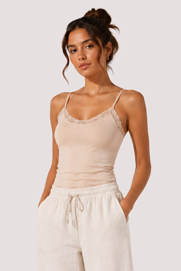 Women's Cotton & Modal Thin Strap Undershirt with Lace Detail