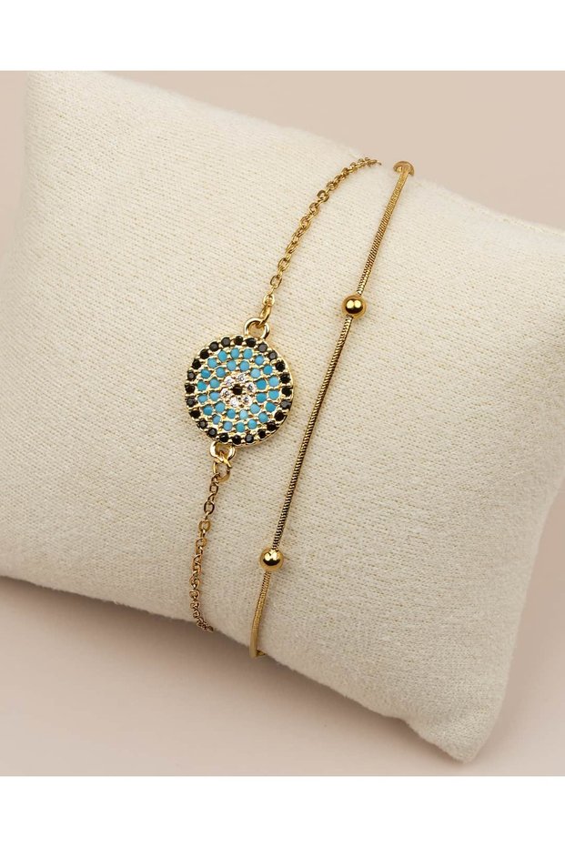 Zenvira Zircon Stone Evil Eye Round Steel Bracelet