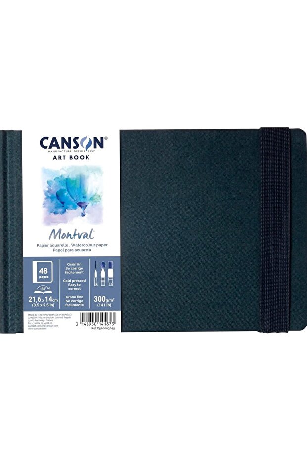 كتاب فني مونتفال ذو غلاف صلب، دفتر ألوان مائية CP 300 جرام، 21.6×14 سم، 24 صفحة