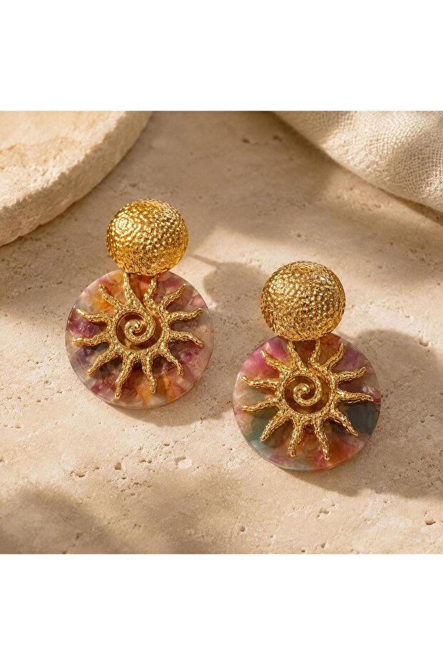 Gold Textured Sun Figured Color Transitioning Acetate Earrings