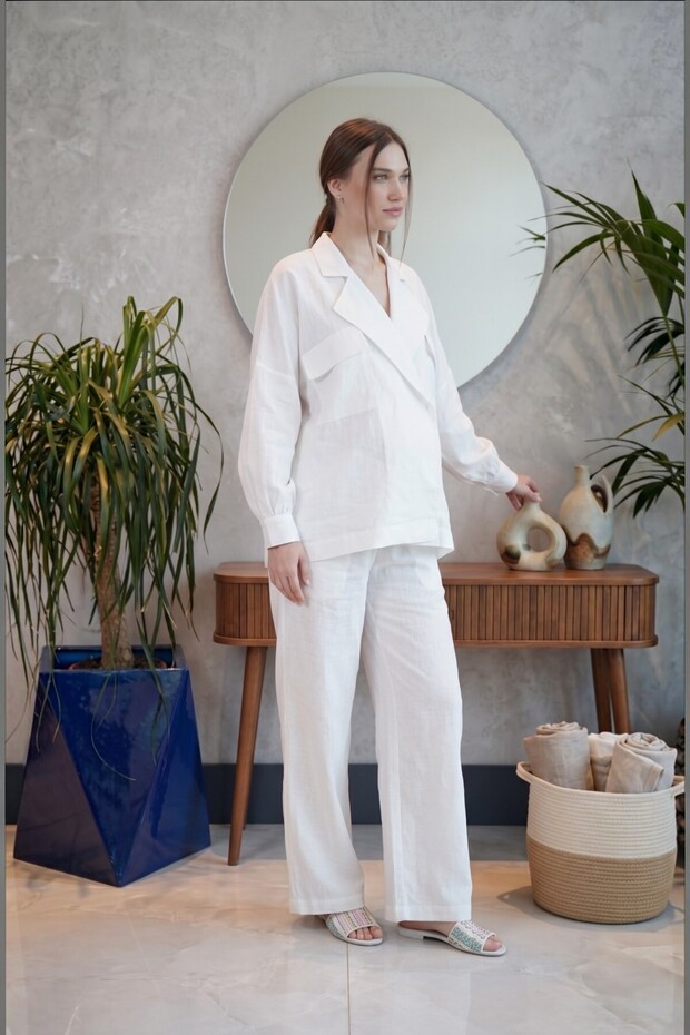 Santorini 100% Cotton-Linen Maternity and Postpartum Pants - Flowy Wide Leg