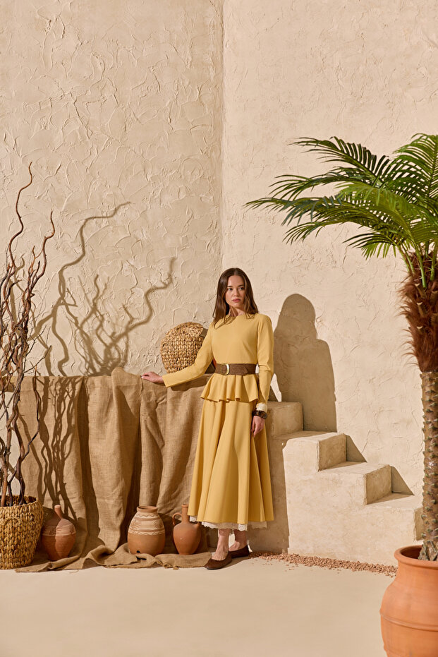 Mustard Lace Detailed Dress