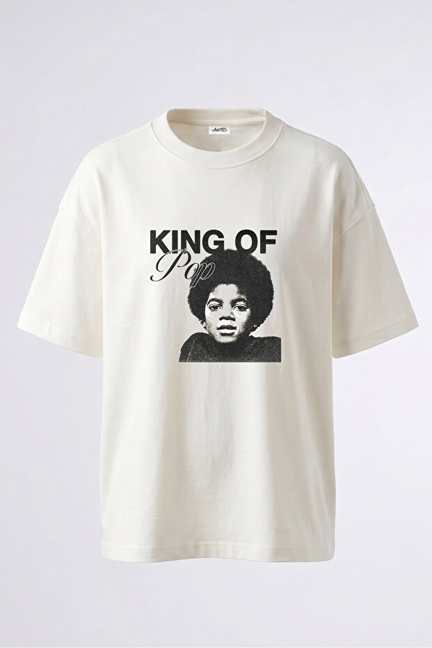 King of Pop Design Back Printed Cotton White Oversize T-Shirt