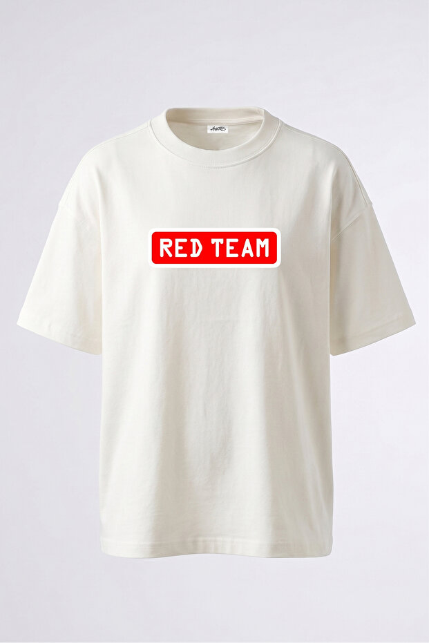 تي شيرت أبيض كبير الحجم من القطن مطبوع عليه تصميم Red Team