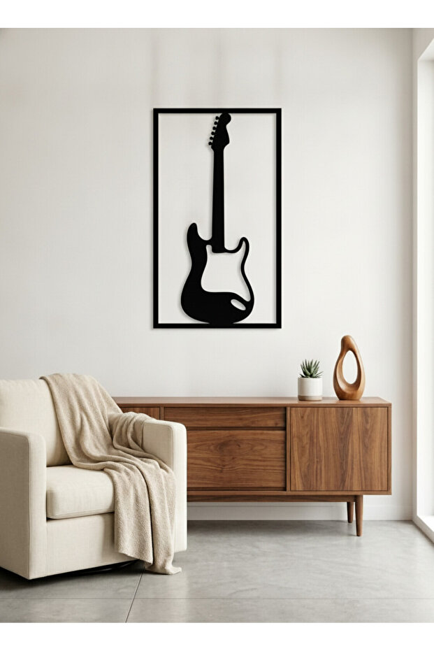 Elektro Gitar Figürlü 3mm MDF Duvar Tablosu | Lazer Kesim Müzik Temalı Stüdyo Dekoru - 1