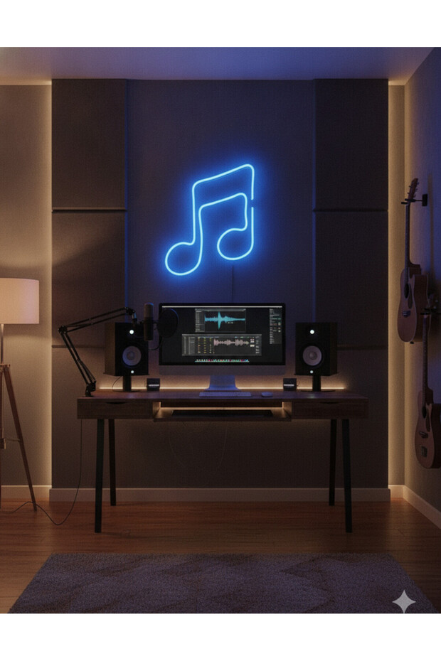 Mavi Müzik Notası LED Neon Tablo | Aydınlatmalı Müzik Temalı Duvar Dekoru - 2