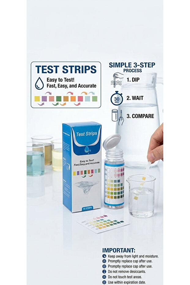 PureWater Multi-Test Strips (50 Strips) – Easy Home Water Quality Testing Kit for Reagent Parameters, pH, and Hardness