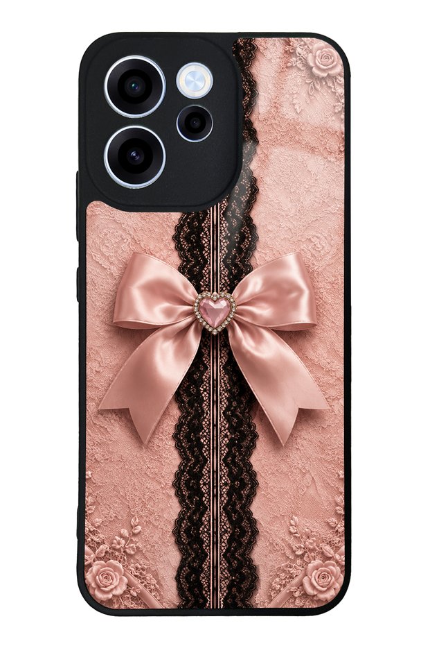 Oppo Reno 15F Glossy Phone Case with Pink Lace Bow Design