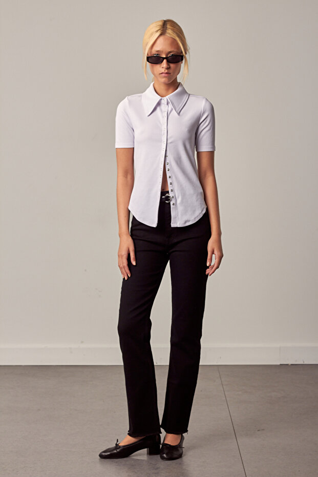Knitted Shirt with Snap Detail