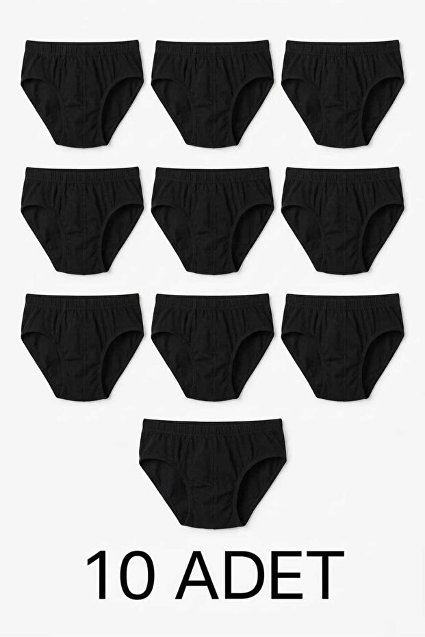 10 Pieces of 100% Cotton Black Men's Briefs – Breathable, Comfortable Fit