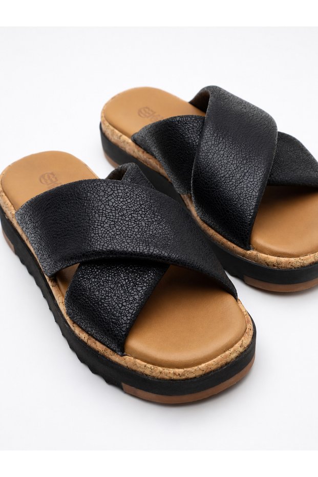 Luna Cross Strap Memory Foam Full Leather Women's Slippers