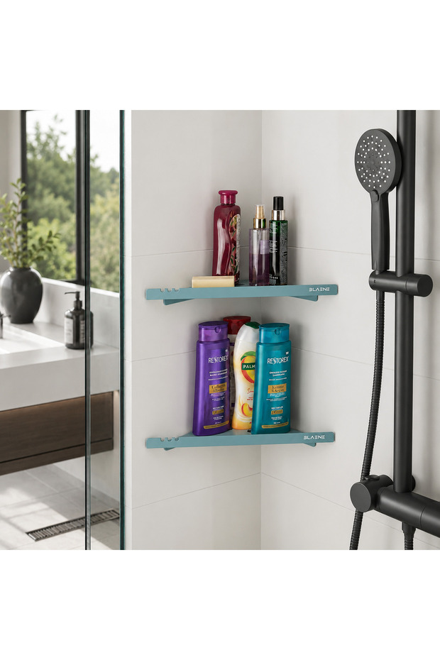 Lifetime Stainless Steel Double Layer Corner Bathroom Shower Shelf Showercub Shelf Bathroom Shelf Shampoo Shelf Mint Green- Bth-001