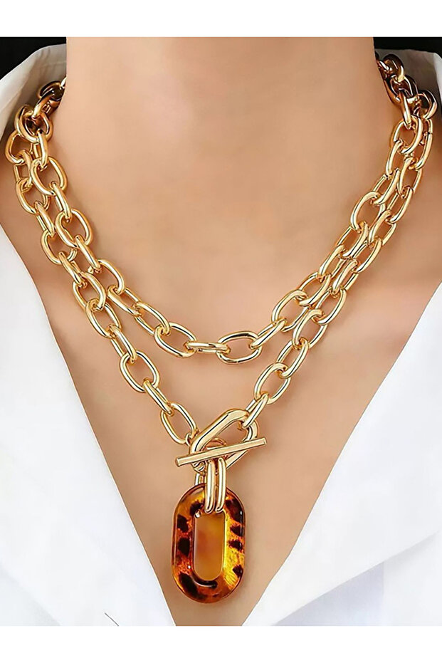 Set of 2 - Chunky Chain Toggle Pendant Necklace