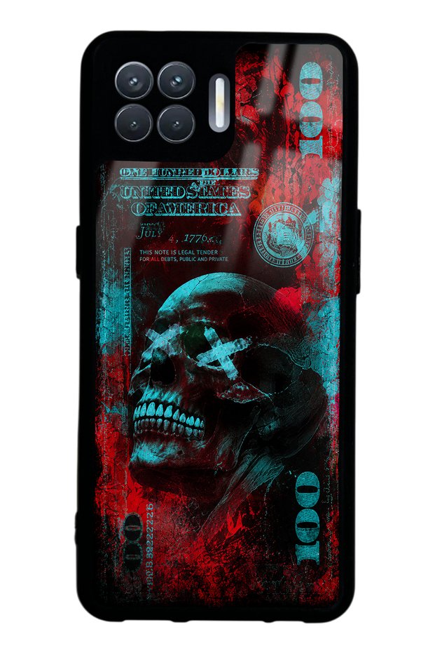 Oppo Reno 4 Lite Red Neon Skull Chaos Design Glossy Phone Case