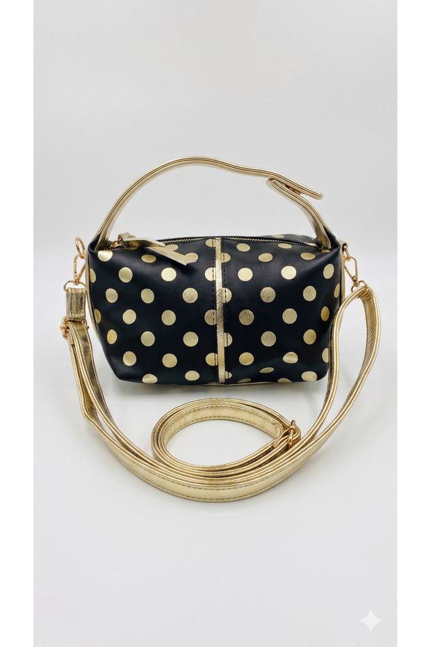 Yellow Color Women's Long Strap Dress with Gold Detail on the Hand and Shoulder Bag