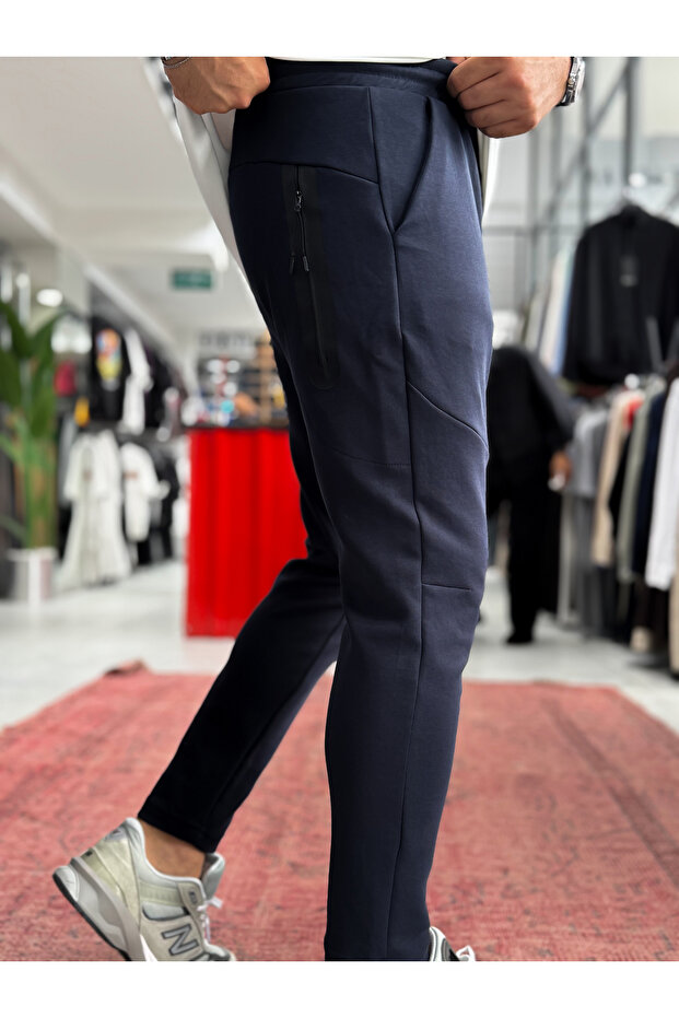Navy Blue Side Zipper Basic Tracksuit By-0002 - 5
