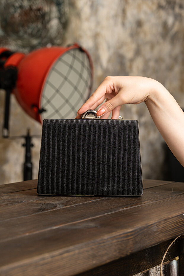 Black Glitter Water Wave Patterned Women's Evening Dress Bag