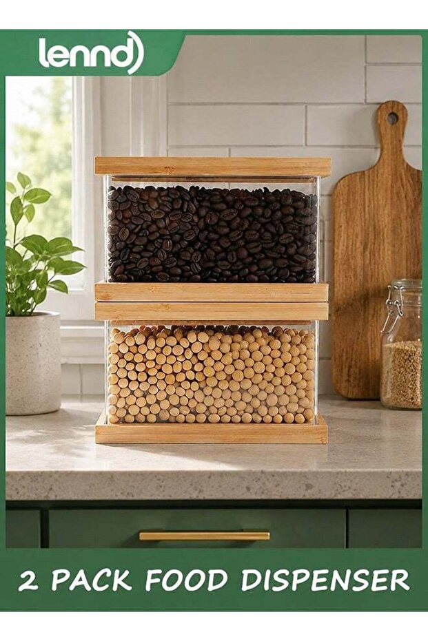Bamboo Food Dispenser | Kitchen Organizers and Storage | Airtight Pantry Organizers and Storage Container | Cereal, Rice, Flour, Snack Storage