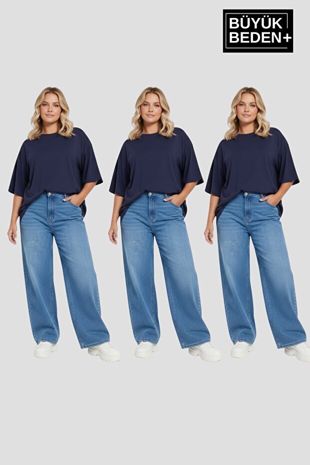 طقم تيشيرتات نسائية مقاس كبير 3XL-6XL برقبة دائرية مكون من 3 قطع SPR26BTSK510+3