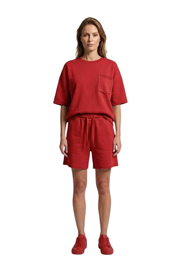 Women's Oversize Two-Thread Raw-Edge Pocket Shorts Set
