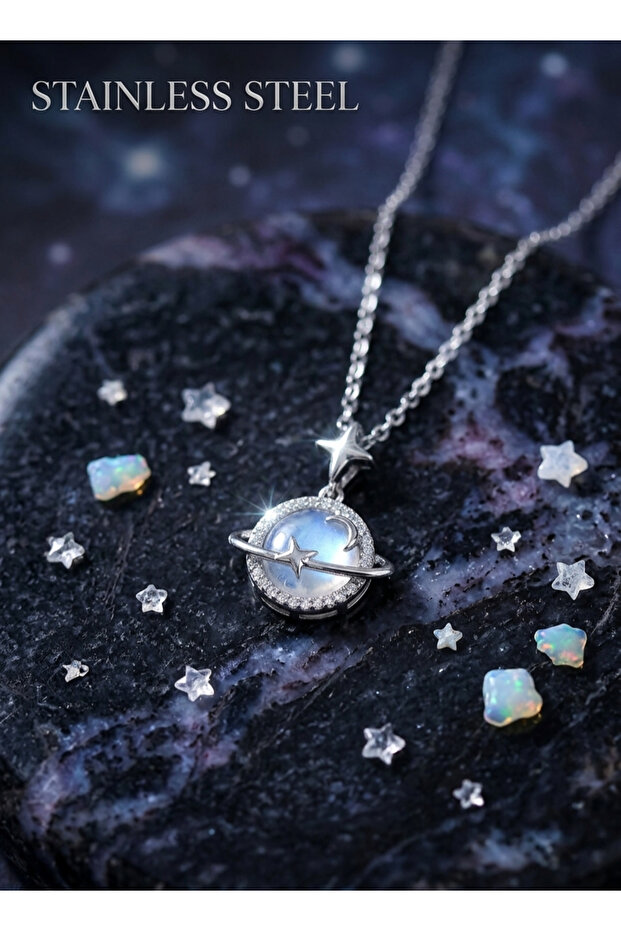 316L Steel Chain Silver Color Planet Model Necklace
