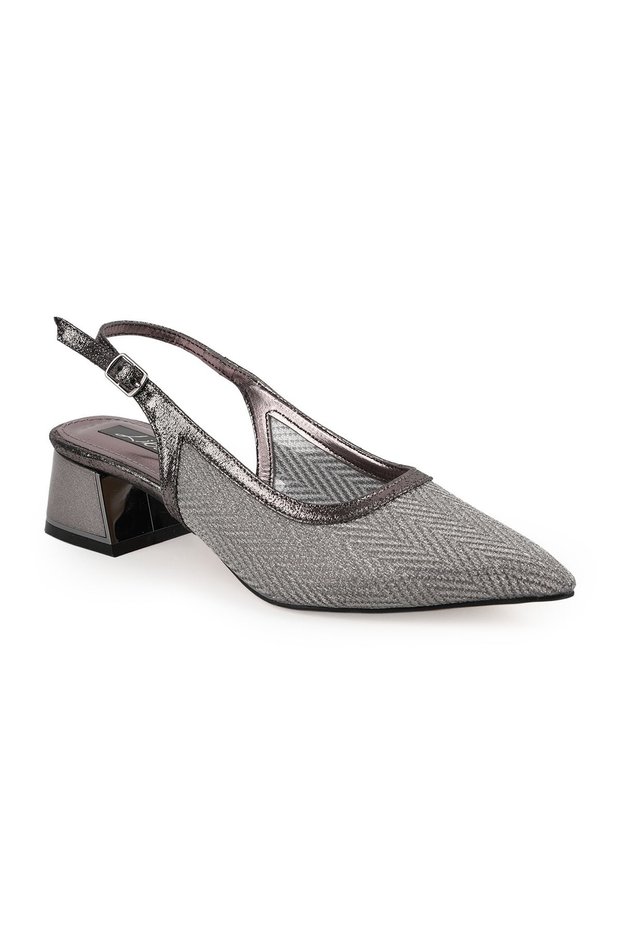 Women's Silvery Heeled Shoes Pointed Toe Short Thick Heel Slingback Stylish Evening Dress Jurdan Sole L085K1109