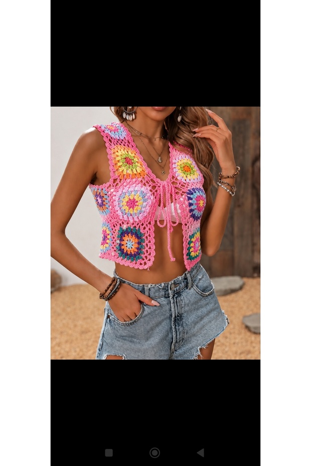 Knitted bohemian motif vest