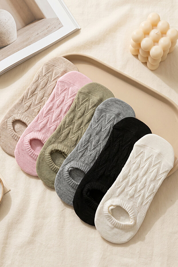 6 Pairs of Embossed Patterned Women's Socks for Summer
