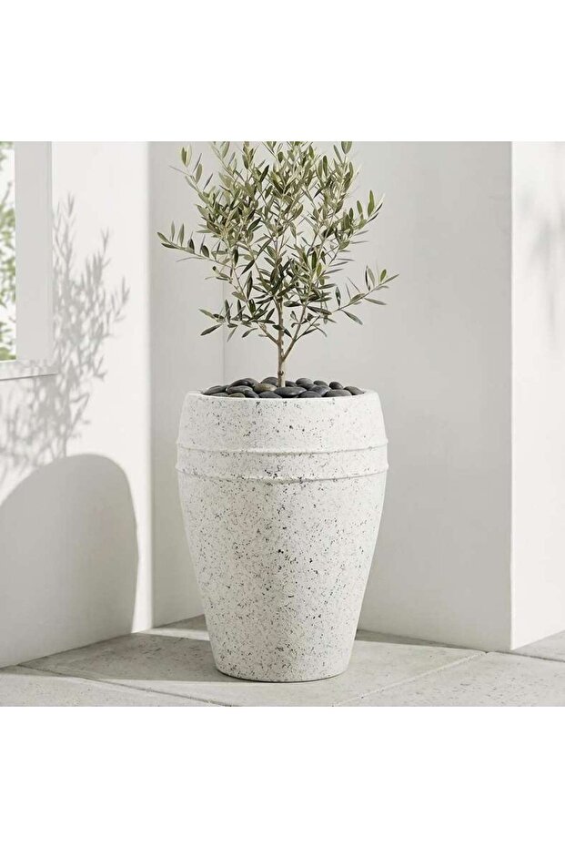 Balsam Cement Terrazo Textured Planter 54x54x68cm - White