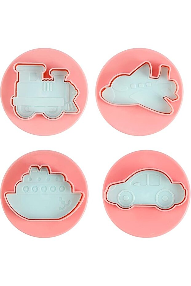 Toy Shaped Cookie Cutters, 4pcs ABS Mould, RF10971 Cutter with Handle 3D Design Mould Baking Tools for Kitchen Kids