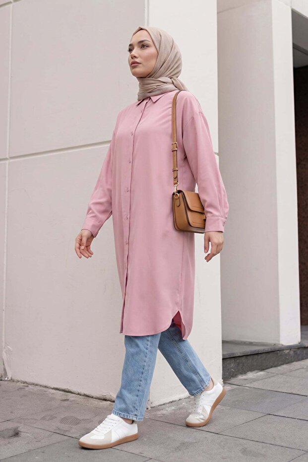 تونيك طويل كلاسيكي أساسي 4061 - وردي فاتح